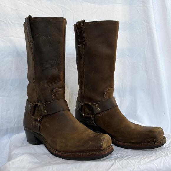 Frye Tall Leather Harness 12R Women’s Biker Boots in Smoke - Picture 8 of 14